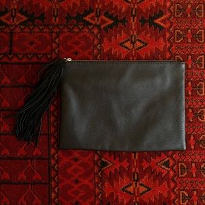 Vegan leather tassel fringe clutch zip pouch
